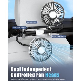 Hayousui USB Car Fan for Backseat: Dual Rear Seat Fans for Kids Independently Controlled Heads and 2 LED Lights 360 Rotatable Cooling Air Conditioner 3 Speeds Headrest Auto Cooler for Sedan SUV Truck Van