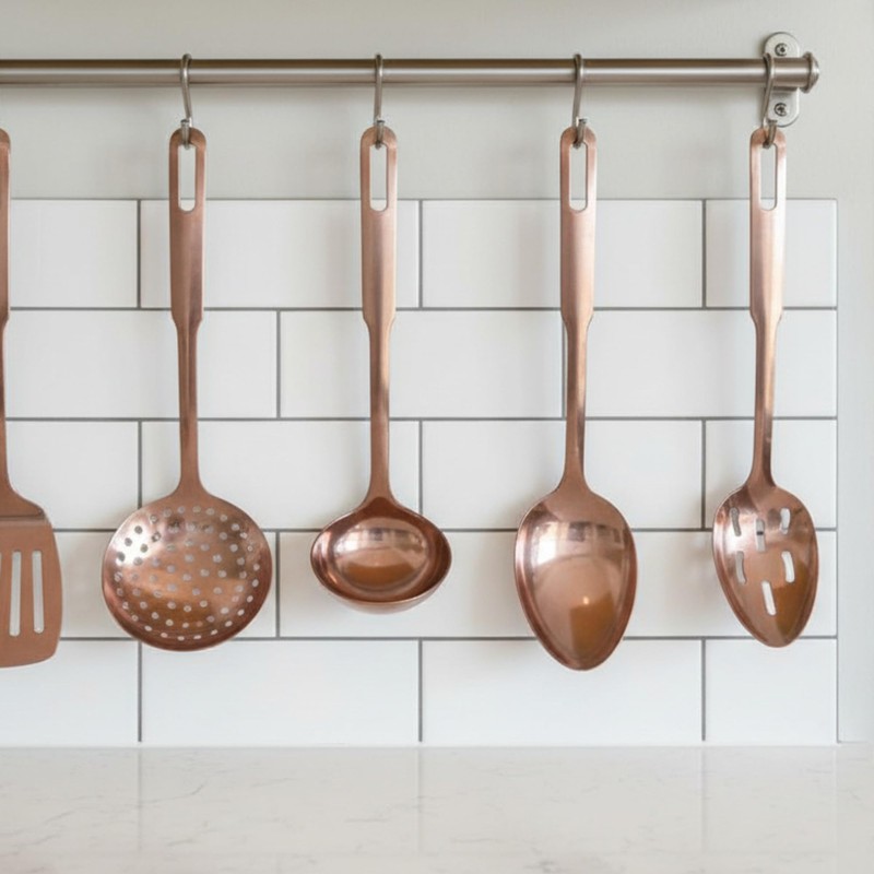 Amco 5-Piece Stainless Steel Cooking Utensil Set, Copper Finish -