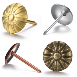 200 Pcs Upholstery Tacks for Decorative Furniture Upholstery Nails 7/16 Inch Vintage Head Diameter Brass Daisy Thumb Tack Push Pin Furniture DIY Decorative (Antique Brass, Gold, Red Copper, Silver)