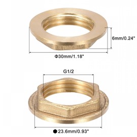 TOP-VIGOR G1/2 Brass Lock Nut with Flange, 2Pcs Hex Threaded Female Locknuts for Plumbing Pipe Fittings, Flange Hex Lock Nuts for Water Heaters and Washing Machines