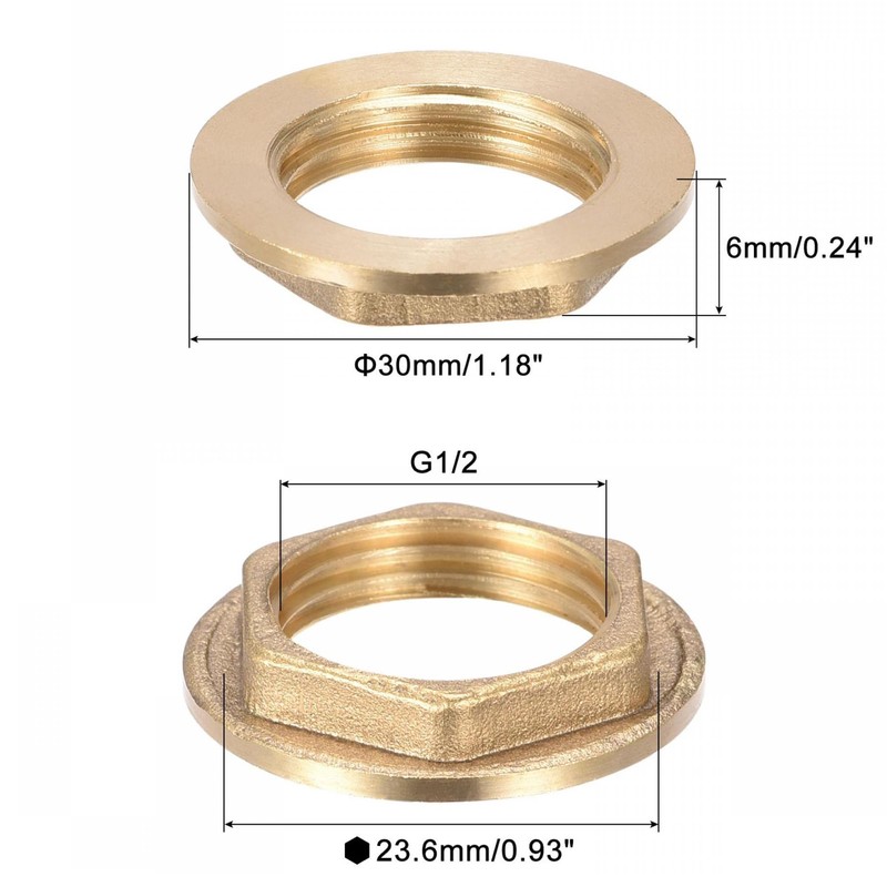TOP-VIGOR G1/2 Brass Lock Nut with Flange, 2Pcs Hex Threaded