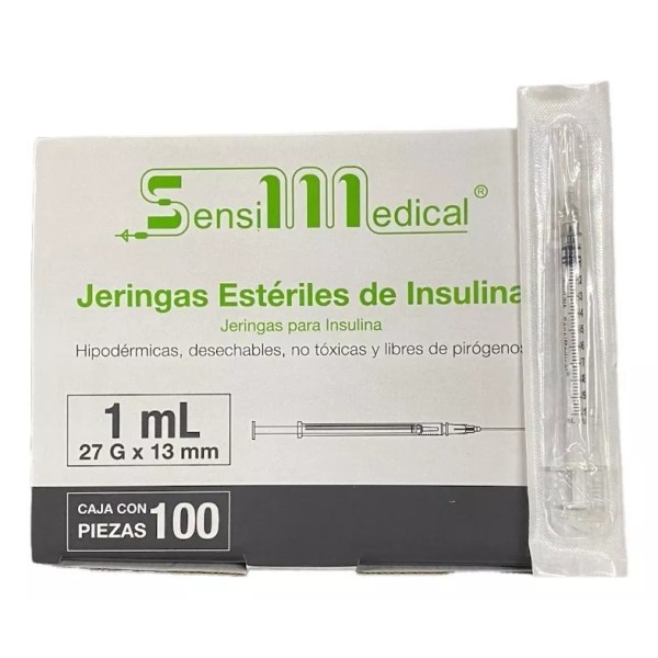 Sensi Medical 100 Jeringas Para Insulina Sensimedical 27g X 13mm (1/2) 1ml