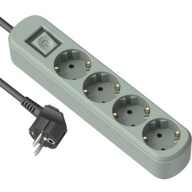 Electraline 62424 Socket Strip 4-Way Schuko 16A with Switch, Cable 1.5 m, Green Colour, Multiple Socket, Table Socket Power Strip