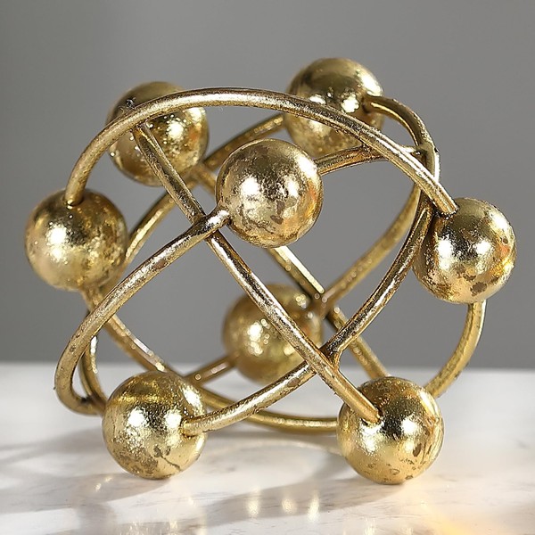 MOCOME - Esfera orbital redonda de metal de 6 pulgadas con bolas de órbita dorada, escultura decorativa de esfera dorada para decoración de estantes de mesa del hogar