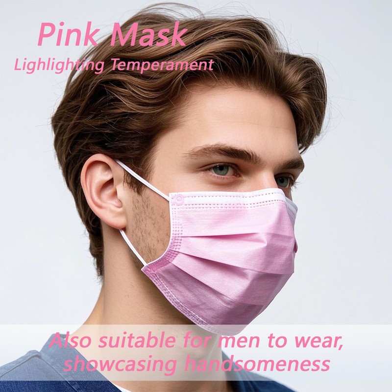 Generic 50 Pack Pink Disposable Face Mask for Adults, Solid