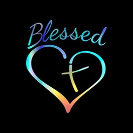 Blessed Cross and Heart Christian Decal Vinyl Sticker Auto Car Truck Wall Laptop | Holographic | 4" x 5.5"