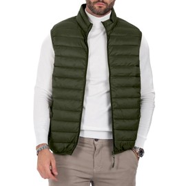Polu Men's Puffer Vest Lightweight Sleeveless Jacket Full Zipper Outerwear Vest Outdoor Down Vest with Pockets(Army green, L)