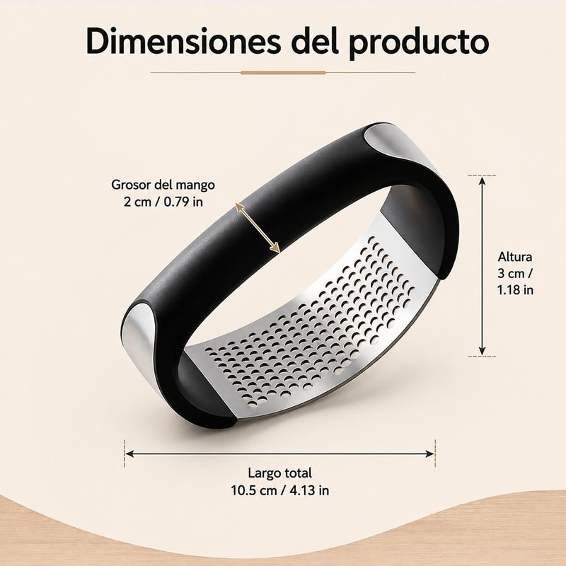Prensador de Ajos de Acero Inoxidable con Mango Cómodo