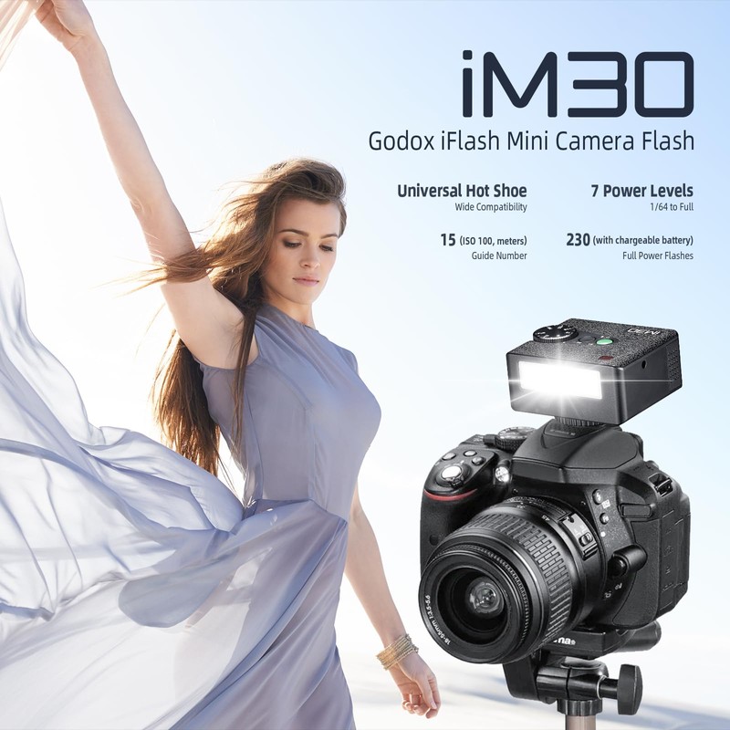 GODOX iM30 Mini Camera Flash Speedlite, GN15 CCT 6500K±200K Color