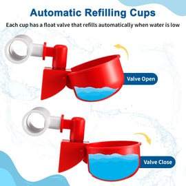 Enhon Chicken Water Cups and PVC Tee Fittings Set (6 Pack), Automatic Poultry Waterer Kit with Drill Bit & Sealing Tape, No Leak Water Feeder for Chicks, Ducks, Quail, Geese, and Turkeys