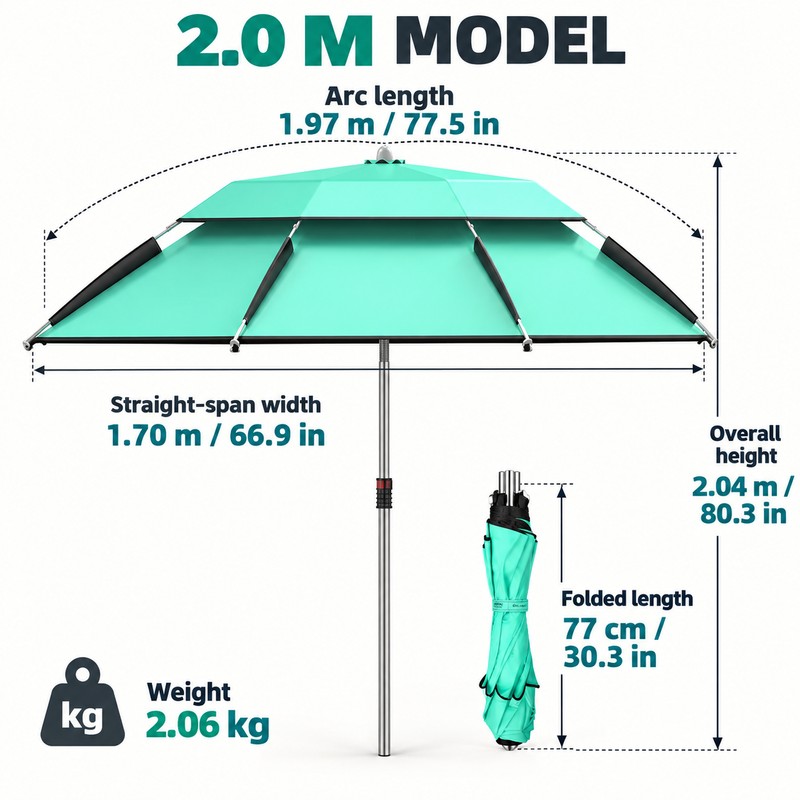 YUZHIYUAN UPF 50+ Fishing Umbrella, Portable Telescopic Beach Sunshade with