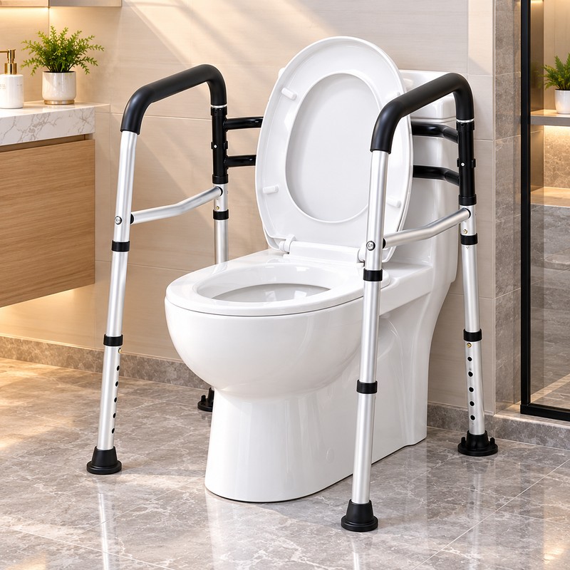 Adjustable Toilet Safety Rail for Bathroom Support – Freestanding Padded