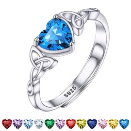 Bestyle CZ Heart Diamond Rings 5mm December Blue Topaz Birthstone Solitaire Rings, 925 Sterling Silver Rings Jewelry Gift for Wedding Anniversary Birthday