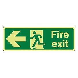 300mmx100mm Photoluminescent Fire Exit Arrow Left Sign