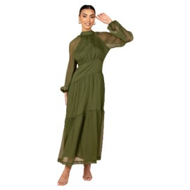 Petal & Pup Women's Julip Sheer Long Sleeve Maxi Dress, Olive
