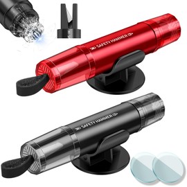 ROELLY Pack of 2 Seat Belt Cutter, 2-in-1 Emergency Hammer Car with Seat Belt Cutter, Portable Emergency Hammer with Base for Emergency Rescue and Safety Emergency (Black + Red)