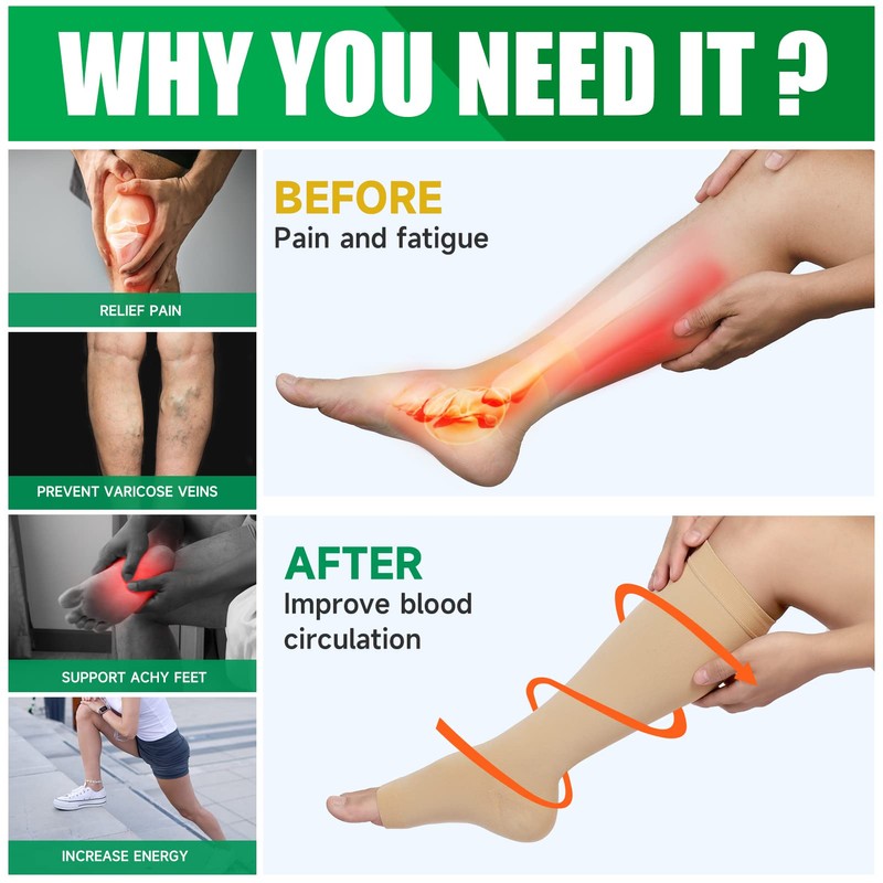 MGANG® Calcetines de compresión, 15-20 mmHg, medias graduadas de alta
