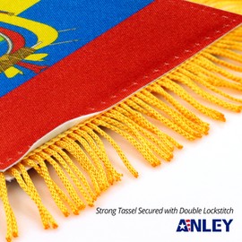 Anley 4 X 6 Inch Ecuador Fringy Window Hanging Flag - Mini Flag Banner & Car Rearview Mirror Décor - Fringed & Double Sided - Ecuadorian Hanging Flag with Suction Cup