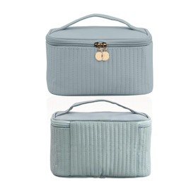 Travel Cosmetic Bag Makeup Bag Women's Portable Travel Make Up Bag Storage Bag Toiletry Bag PU Leather with Brush Compartment Portable Storage Bag for Desk for Women (Blue), beige, Fashion