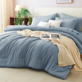 CozyLux King Size Comforter Set Grayish Blue, 7 Pieces Bed in a Bag King Comforter Set with Sheets, Bedding Set with Down Alternative Comforter, Fitted Sheets, Flat Sheets, Pillow Shams & Pillowcases