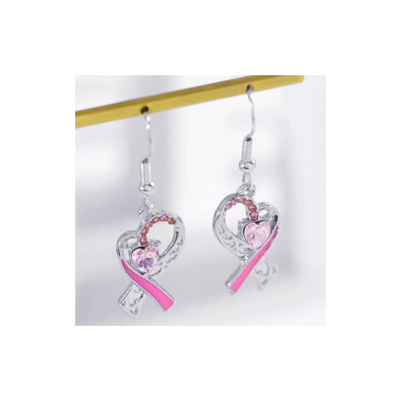 Juego de joyas de corazón con cinta de conciencia rosa