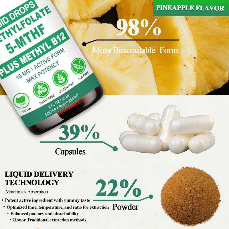 Methylfolate Supplement Liquid Drops, L Methy Folate 15mg Plus Methy