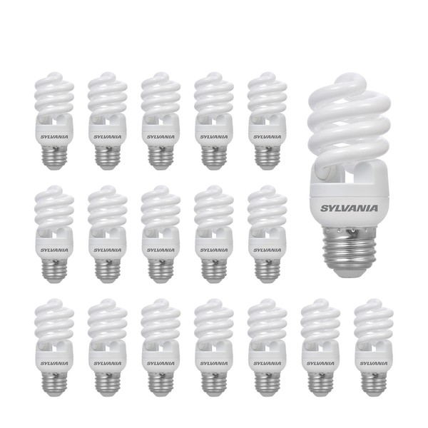 Sylvania CFL T2 Twist Light Bulb, 60W Equivalent, Efficient 13W, 800 Lumens, Medium Base, 6500K, Daylight - 18 Pack (22651)