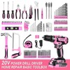 DEKOPRO Pink Drill Tool Kit Set: 20V Cordless Power Drill