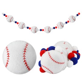 Moukeren Baseball Felt Garland Party Decoration 8.2 ft Red White Blue Pom Banner Include 6 Pcs 3.9 Inch Felt Baseballs and Pompoms for Sports Theme Birthday Party Supplies Baby Shower Decor