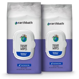 earthbath, Rosemary & Chamomile Tushy Wipes - Dog Wipes for Paws and Butt, Pet Wipes for Dogs & Cats, Made in USA, Cruelty-Free Dog Cleaning Wipes, Helps Neutralize Odors - 100 Count (2 Pack)