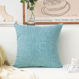 Home Brilliant Couch Pillow Covers 18x18 Lined Linen Burlap Square Throw Pillows Cover Decorative Pillow Cases for Sofa Bed, 18 x 18 inch, Teal