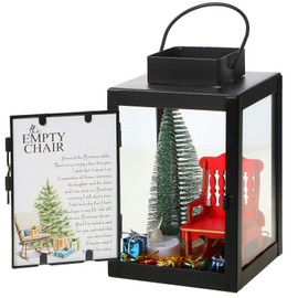 Roowest Christmas in Heaven Decor Memorial Lantern Empty Rocking Chair with LED Candle Mini Christmas Tree Shiny Boxes Ornament in Memory of Loved Ones Save A Seat DIY Memorial Gift(13 Pcs)