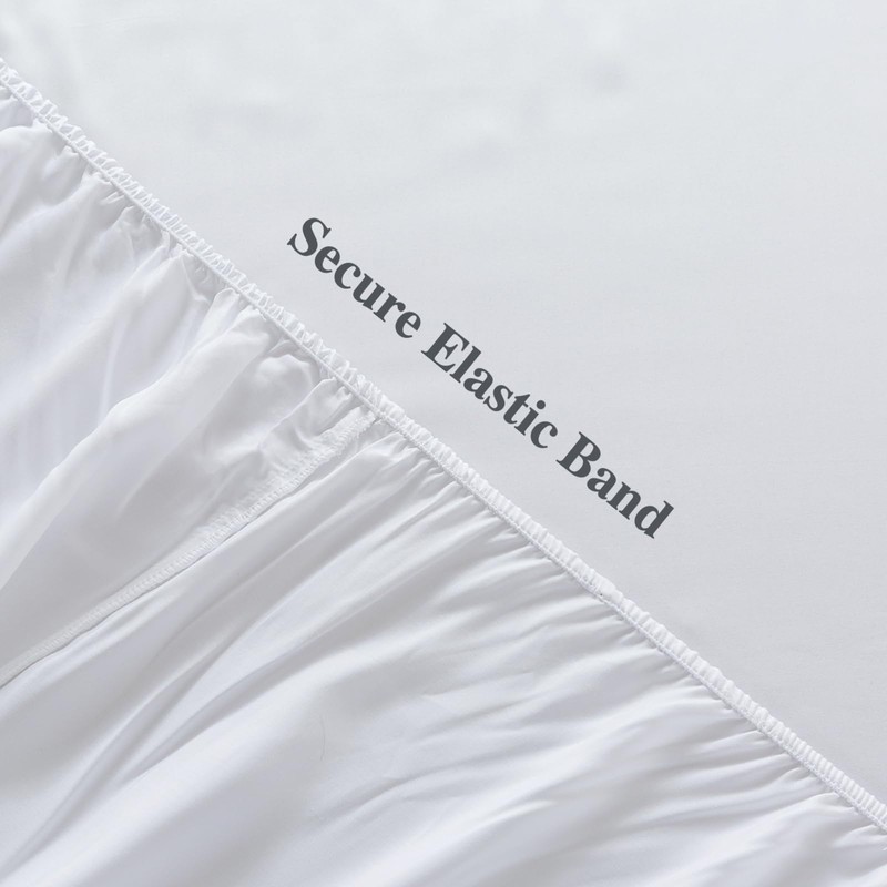 bienDo Single Size Bamboo Fitted Sheet, White, Natural Vegan Silk-Softer
