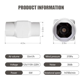 2 inch/50mm Inline Booster Duct Fan 6W with Variable Speed Controller Ventilation Cooling Exhaust Fan Low Noise Energy Efficient Blower Can Fan for 3D Printer Bathroom Kitchen (Adjustable Speed)