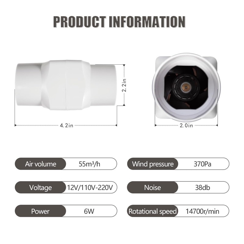 2 inch/50mm Inline Booster Duct Fan 6W with Variable Speed