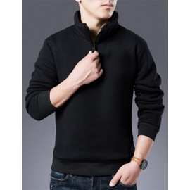 Yeokou Mens Fashion Warm Fleece Quarter Zip Sweatshirt Thick Sherpa Lined Pullover Tops(2#Black-M)