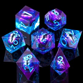 YEMEKO Beholder'S Eye DND Dice- Dragon Eye Liquid Core Sharp Edge Handmade Dice Set for Dungeons and Dragons Ttrpg, Multi-Sided RPG Polyhedral Resin Roleplaying(Blue Purple