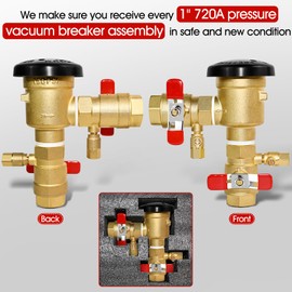 1" 720A Pressure Vacuum Breaker Assembly - 1-720A Compatible Thickened Brass Backflow Preventer Valve, Max 400 PSI, for Irrigation Systems & Commercial Water Supply, Back Siphon Protection