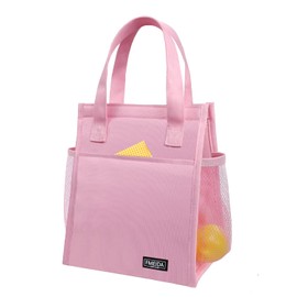 Fmeida Insulated Lunch Bag Women, Cute Womens Lunch Bag, Pink Lunch Bag Small, Reusable Adult Lunch Box Bag for College Picnic Beach | Front&Side&Interior Pockets