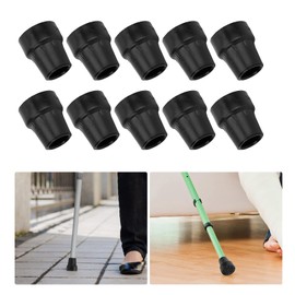 10pcs Rubber Crutch Tip with Slip Resistance for Heavy Duty Walking Cane Universal, Thickened Design, Traction Base, Fits Most Canes (Black)