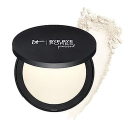 It Cosmetics Bye Bye Pores Pressed – Polvo Traslúcido Compacto Fijador de Maquillaje con Péptidos, Colágeno Hidrolizado y Seda, Acabado Natural para Todo Tipo de Piel, 9 g