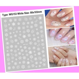 White Snowflake Snowman Reindeer Christmas Santa Sleigh 3D Nail Sticker Wg153 for Nails Design Nail Art Stickers Decals Supplies Manicure Tips Sticker Colorful for Nail Decorations