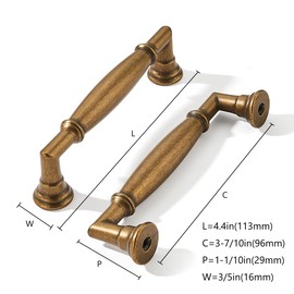khtumeware 10 Pack 3-3/4 Inch(96mm) Antique Brass Cabinet Pulls Heavy Duty Solid Vintage Brass Cabinet Handles Kitchen Antique Bronze Cabinet Hardware for Cupboard Drawer Handles