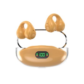 イヤホン Bluetooth イヤーカフデザイン ヘッドセット 無線イヤホン ブラック Bluetoothバージョン5.3 LED表示 IPX7等級防水 オープンイヤー 耳掛け 自動接続 USB-C高速充電 ハンズフリー機能 マイク内蔵 オレンジ