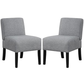 Giantex Armless Accent Chair Set of 2, Upholstered Living Room Chair with Rubber Wood Legs, Modern Slipper Side Chair, Reading Chair for Living Room, Bedroom, Waiting Room, Office, Small Spaces, Grey