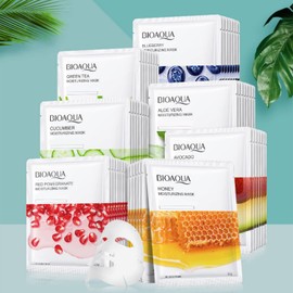 BIOAQUA Moisturizing Tender Face Mask Fruit Honey Green Tea Cucumber Avocado Blueberry Red Pomegranate Aloe Vera Facial Skin Care 25g x 7pcs