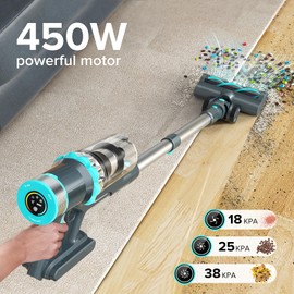 Belife BVC11 Cordless Vacuum Cleaner, 450W 38Kpa Stick Vacuum with 50 mins runtime, 13000RPM Burshless Motor, Powerful Vacuum Cleaners for Home Hardwood Floor pet Hair Carpet (Blue)