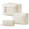 HBselect Quilted Makeup Bag, 3PCS Cotton Large Travel Makeup Bag,