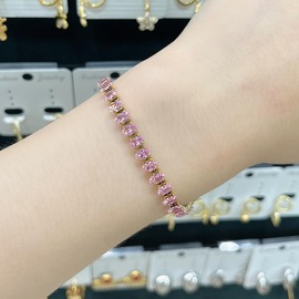 Z ZACHÉ Classic Tennis Bracelet Adjustable Pink Zircon Shiny Diamond Bracelet Wedding Jewelry