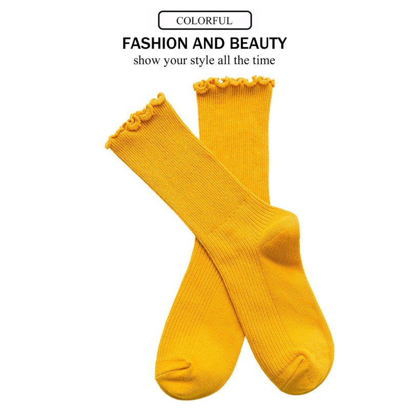 DOOVID Womens Socks Cute Ruffle Socks Cotton Turn-Cuff Frilly Crew